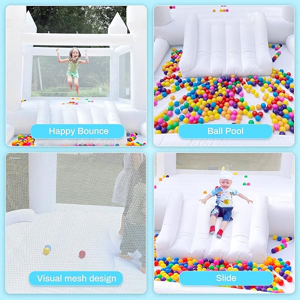INFLATABLE WHITE BOUNCE HOUSE FOR KIDS WITH UL BLOWER-PORTABLE, LARGE BALL POOL AND JUMP SPACE 3IN1 BOUNCY CASTLES A SPACIOUS JOY-ROOM BOUNCE HOUSE FOR KIDS 3-12 (OXFORD MATERIAL-13′ L X 8′ W X 8′ H)