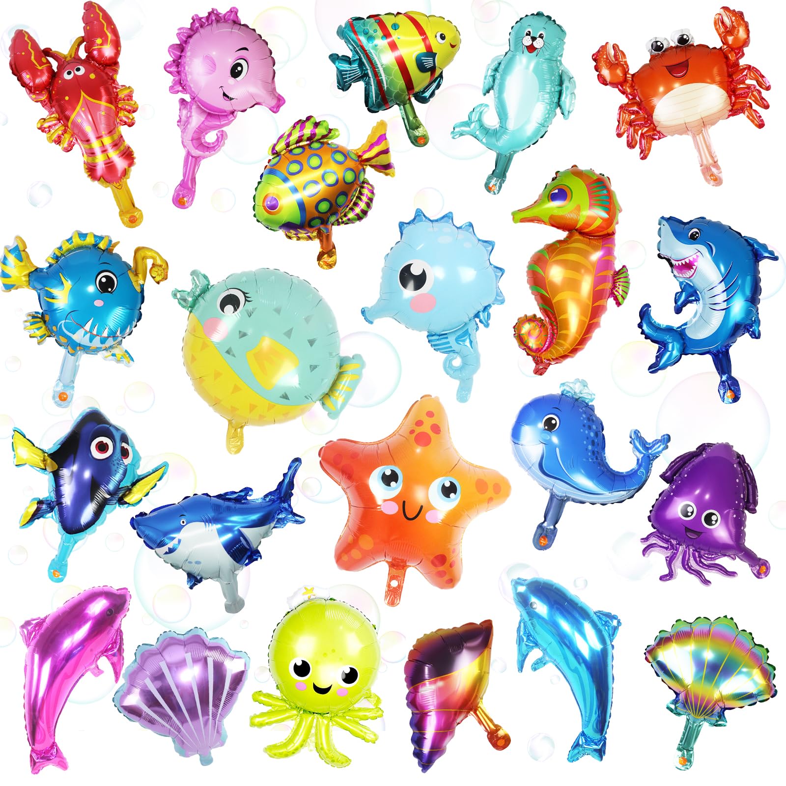 24pcs Ocean Animal Balloons, Under The Sea Balloons including Baby Shark Fish Dolphin Seahorse Crab Starfish Balloons, Ocean Theme Party Supplies for Baby Shower Birthday(170)