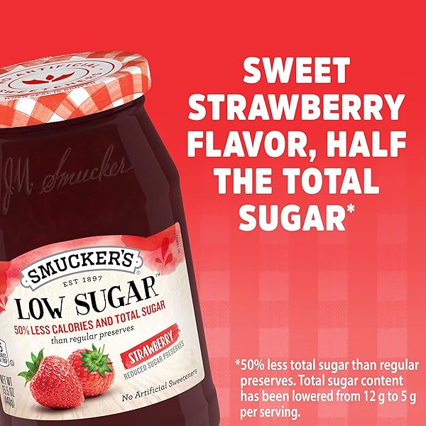 SMUCKER’S LOW SUGAR STRAWBERRY REDUCED SUGAR PRESERVES, 15.5 OUNCES