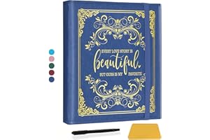 CWEGSJ Love Story Magnetic Self-Stick Page Photo Album for 3x5 4x6 5x7 Pictures DIY Memory Leather Cover Album Wedding Gift for Couples,Husband & Wife (Album Love Story-Dark Blue)