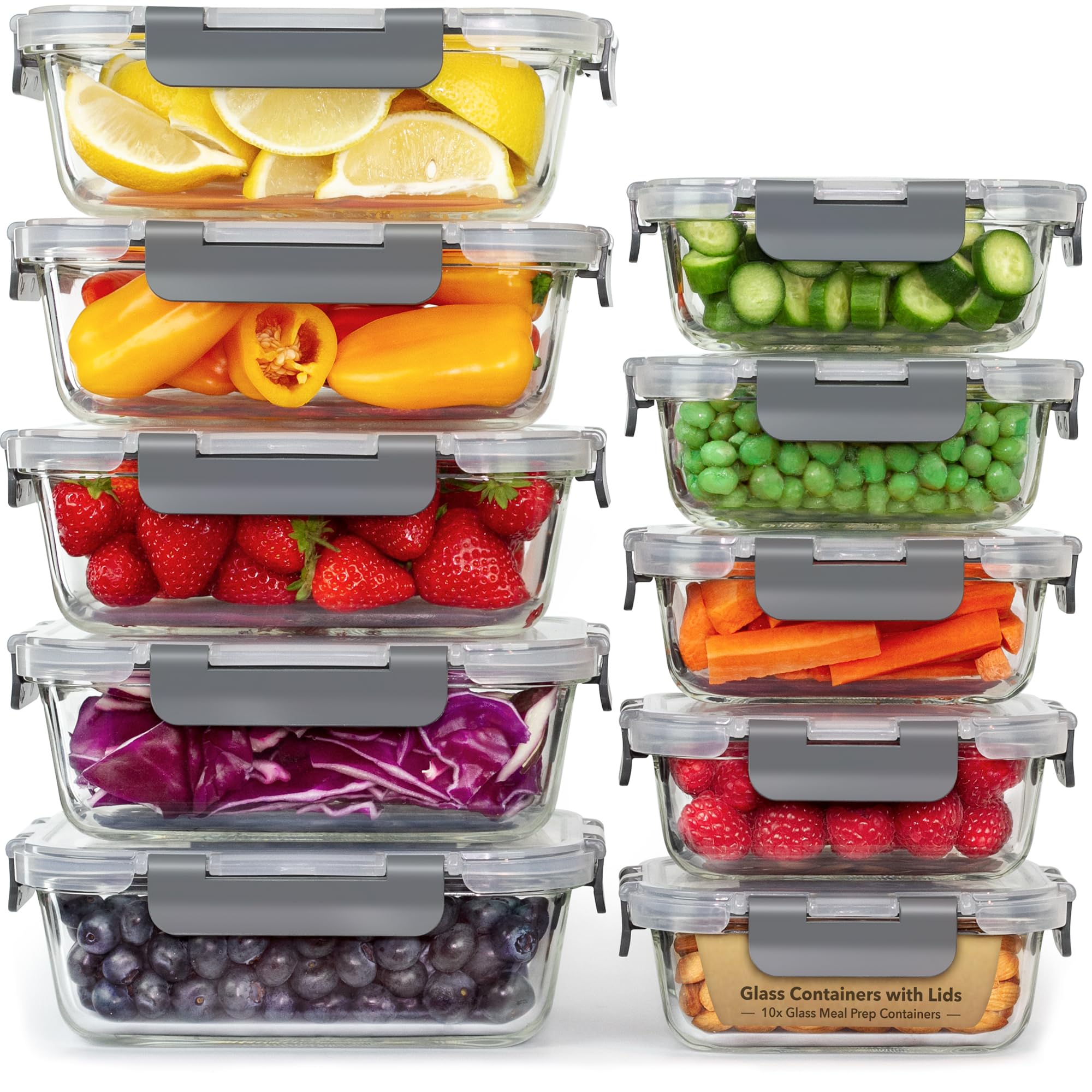GOOD FOR YOU Glass Container Food Storage - [10 Pack] Meal Prep Containers with Lids - Leak Proof food storage containers (10 Lids & 10 Lunch Containers) BPA Free glass food storage containers