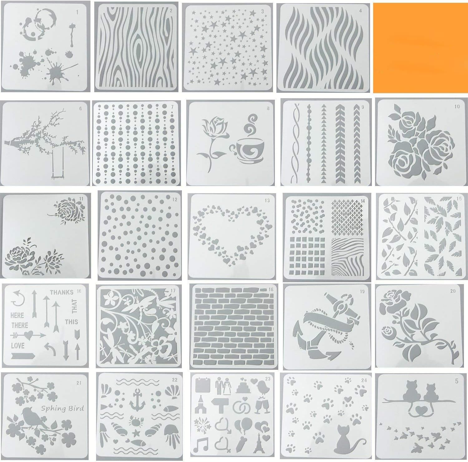Lirener 24 piezas plástico dibujo plantillas de pintura