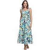 London Times Womens Cotton Smocked Back Babydoll Tiered Maxi Dress