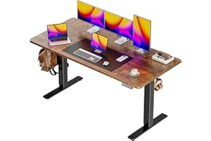 Huuger 55 x 28 Large Electric Standing Desk, Height Adjustable Computer Desk, 27.6" Deep Desktop, Stand up Gaming Office Desk with 2 Hooks, 3 Preset Heights, for Home Office, Rustic Brown