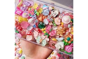 FULUSODO 100pcs Slime Charms Cute Set, Bulk Mixed Resin Charms Set Ornament Scrapbooking (Bright)
