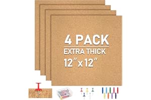 FACILIFE Cork Board Tiles - 4 Packs Adhesive Corkboards for Wall,Small Cork Board Decorations, Cork Board Squares, Decorative Cork Board for Office, School & Home