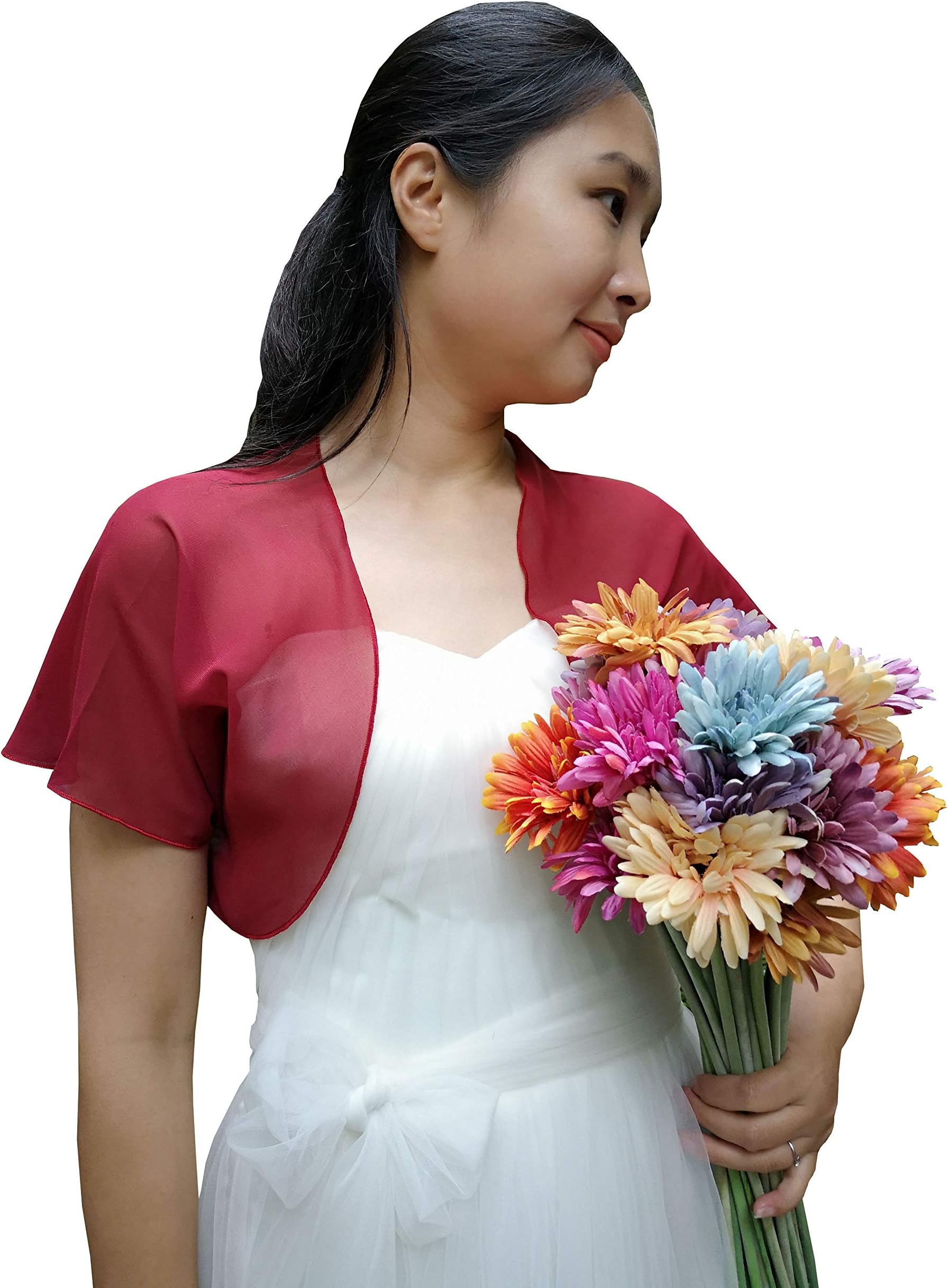 YuRongsxt Women's Short Sleeve Bolero Jacket Chiffon Shrug Open Front Cardigan C12