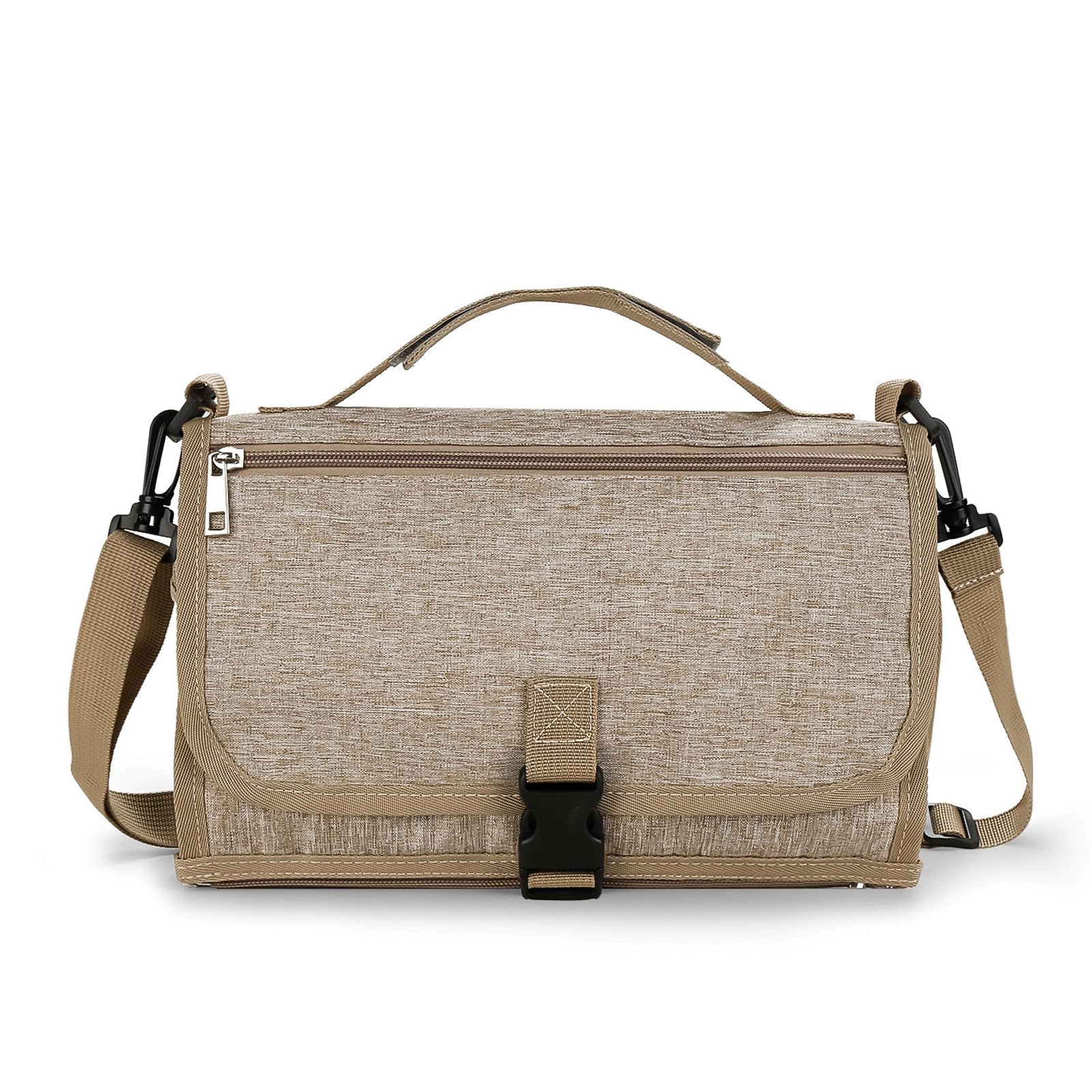 Bebamour Portable Nappy Changing Mats with Wipes Pocket Travel Baby Changing Pads with Head Cushion for Infants Waterproof Diaper Changing Pads Newborn Essentials, Khaki