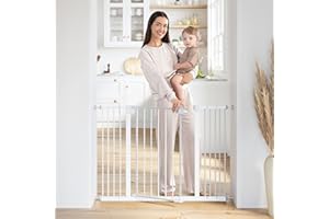 Comfy Cubs Baby Safety Gate with 3 Extensions - Adjustable 42" x 1.9" x 30" Q195 Steel Doorway Barrier - Powder-Coated Finish for Stairs and Doorways - Walk-Through Design Pet Gate - White