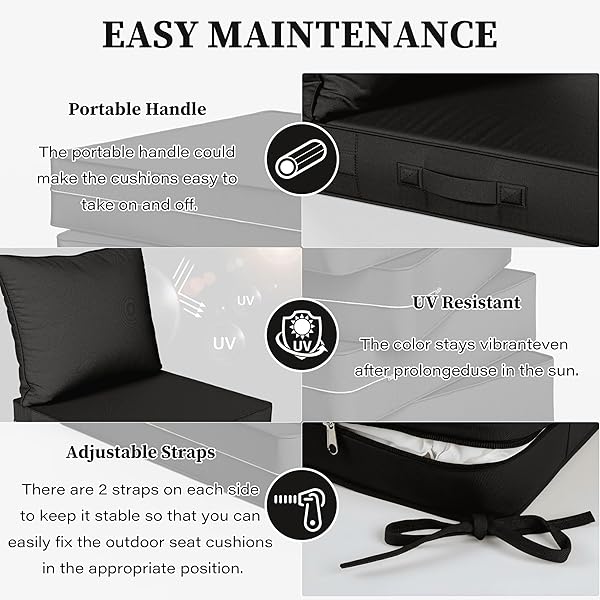 KIMUNUK OUTDOOR SEAT CUSHION SET 22 L × 24 W × 5 H INCH WATERPROOF & FADE RESISTANT PATIO FURNITURE CUSHIONS WITH REMOVABLE COVER WITH HANDLE AND STRAPS FOR SOFA CHAIRS, CHAIRS