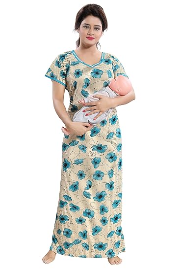 Women's Beautiful Print with Invisible Zip Feeding/Maternity/Nursing Nighty/Nightwear.