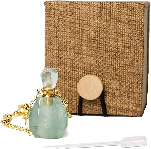 Amazon 香水瓶 天然石 ペンダント フレグランス瓶 天然宝石 香水ボトルペンダント 詰替用ボトル 化粧水用瓶 フレグランスボトル ネックレス アロマペンダントアクセサリー 香水入れ フレグランス ボトル 蛍石 チャーム 通販