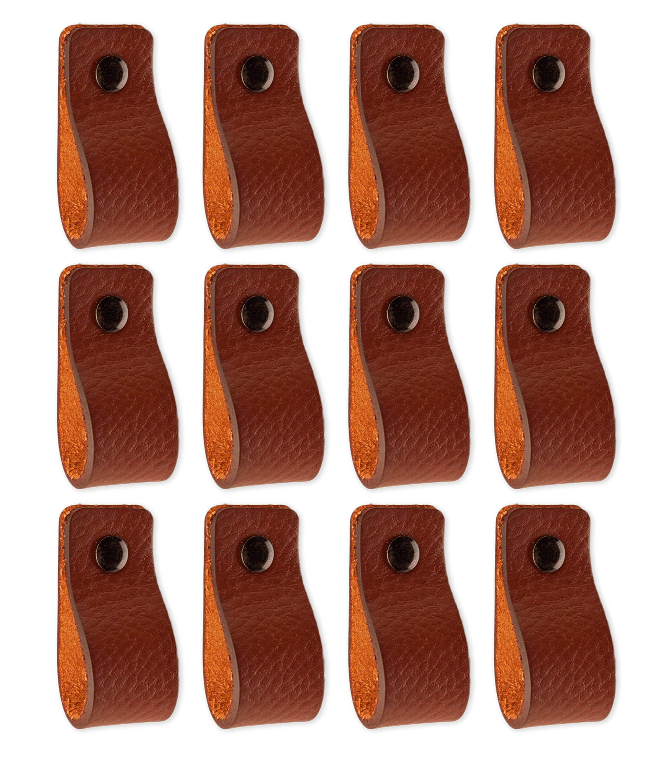 Brute Strength - Cognac Leather Cabinet Handles - 12.5 x 2.5 cm - 12 Pack - Kitchen, Bathroom, Dresser & Cabinet Hardware