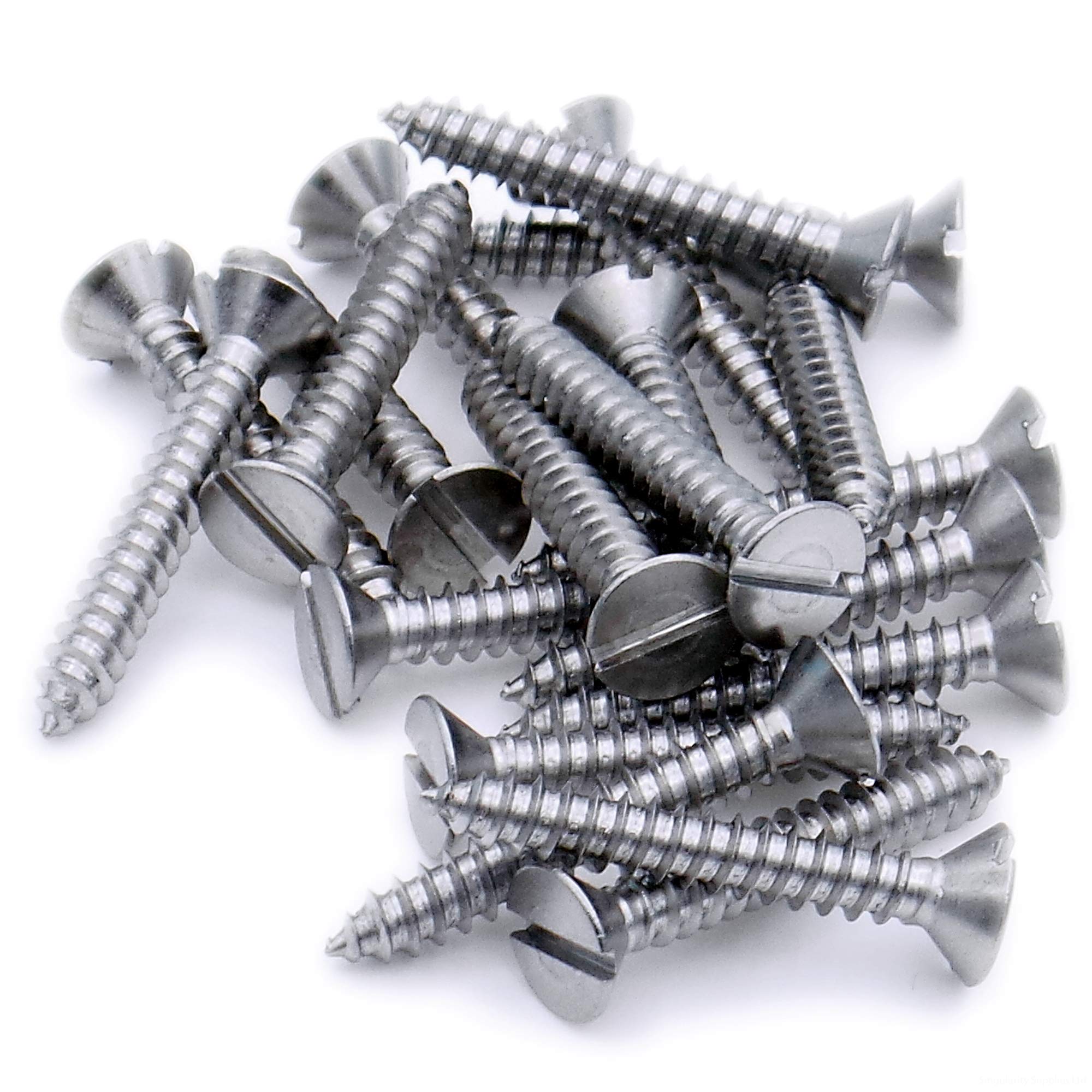 No.10 x 0.875 (4.8mm x 22mm) Slot Countersunk Self-Tapping Screw - Stainless Steel (A2) (Pack of 20)