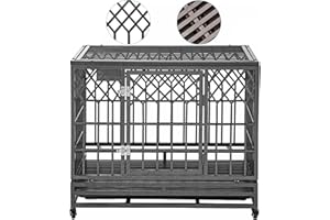 SMONTER Heavy Duty Dog Cage for Large Dog Strong Metal Kennel and Crate Pet Playpen with Three Doors, Four Wheels,38 Inch,Y Shape,Silver … … …