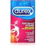 Durex Condom Performax Intense Natural Latex Condoms, 12 Count - Ultra Fine, ribbed, dotted with delay lubricant