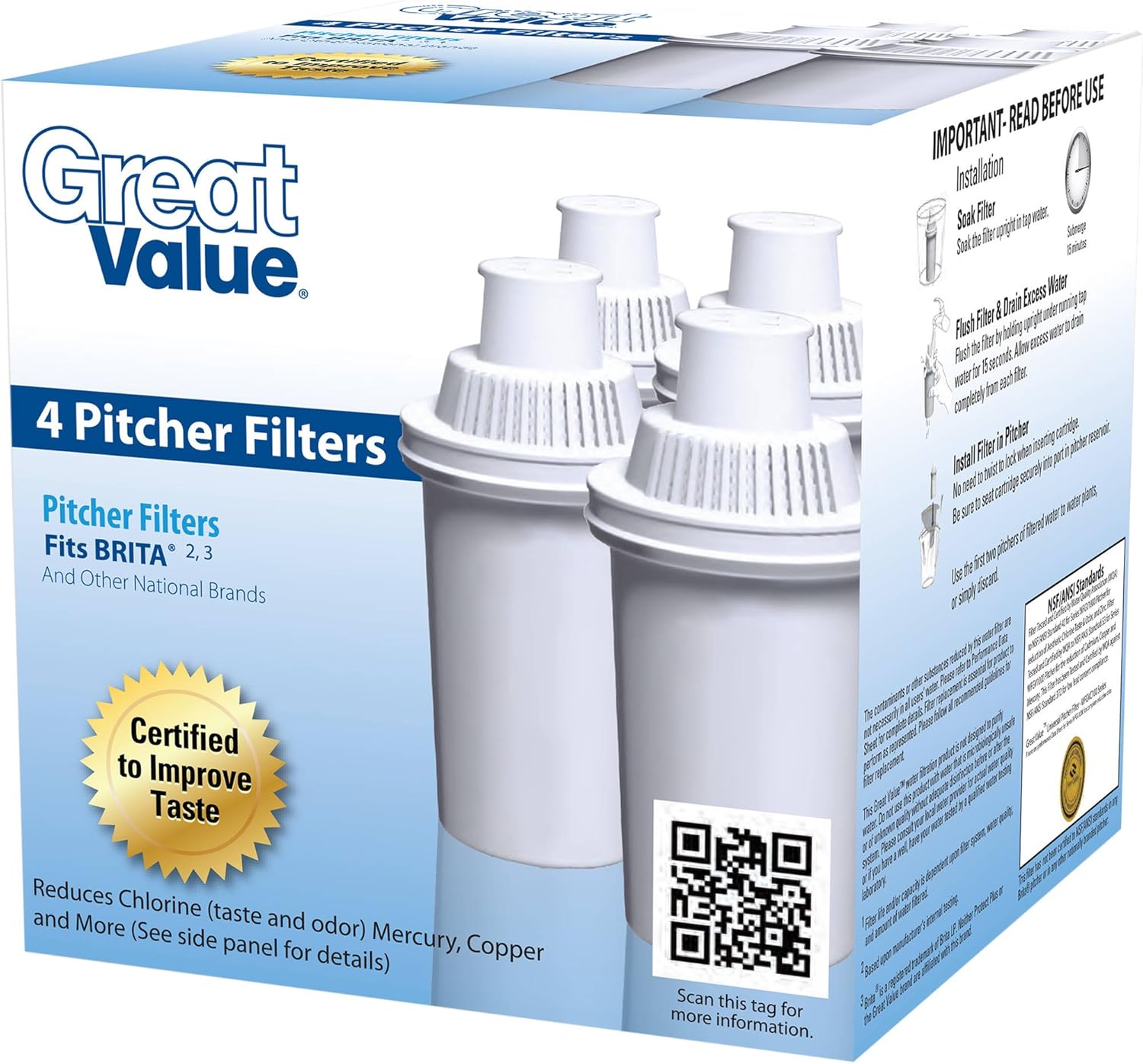 Great Value F-003 Universal Pitcher Cartridge 4 Pack: Home Improvement
