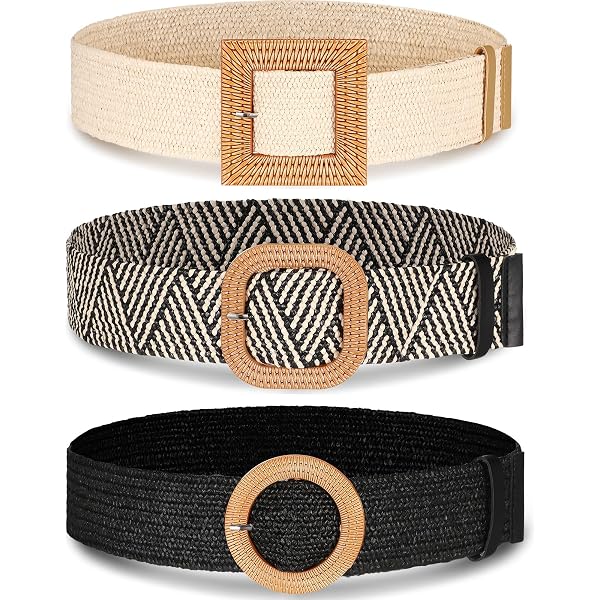 6162 Women\'s 2 Pack Buckle Elastic Straw Belts Boho Waist Belt Multi And Verdusa Women main image 4