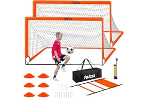 FITFIZZ Soccer Goals for Backyard, Soccer Net 2 of 6X4 / 4X3 ft Portable Pop Up Indoor/Outdoor Soccer Goal Set, Soccer Target Practice Agility Speed Training Equipment with Soccer Ball