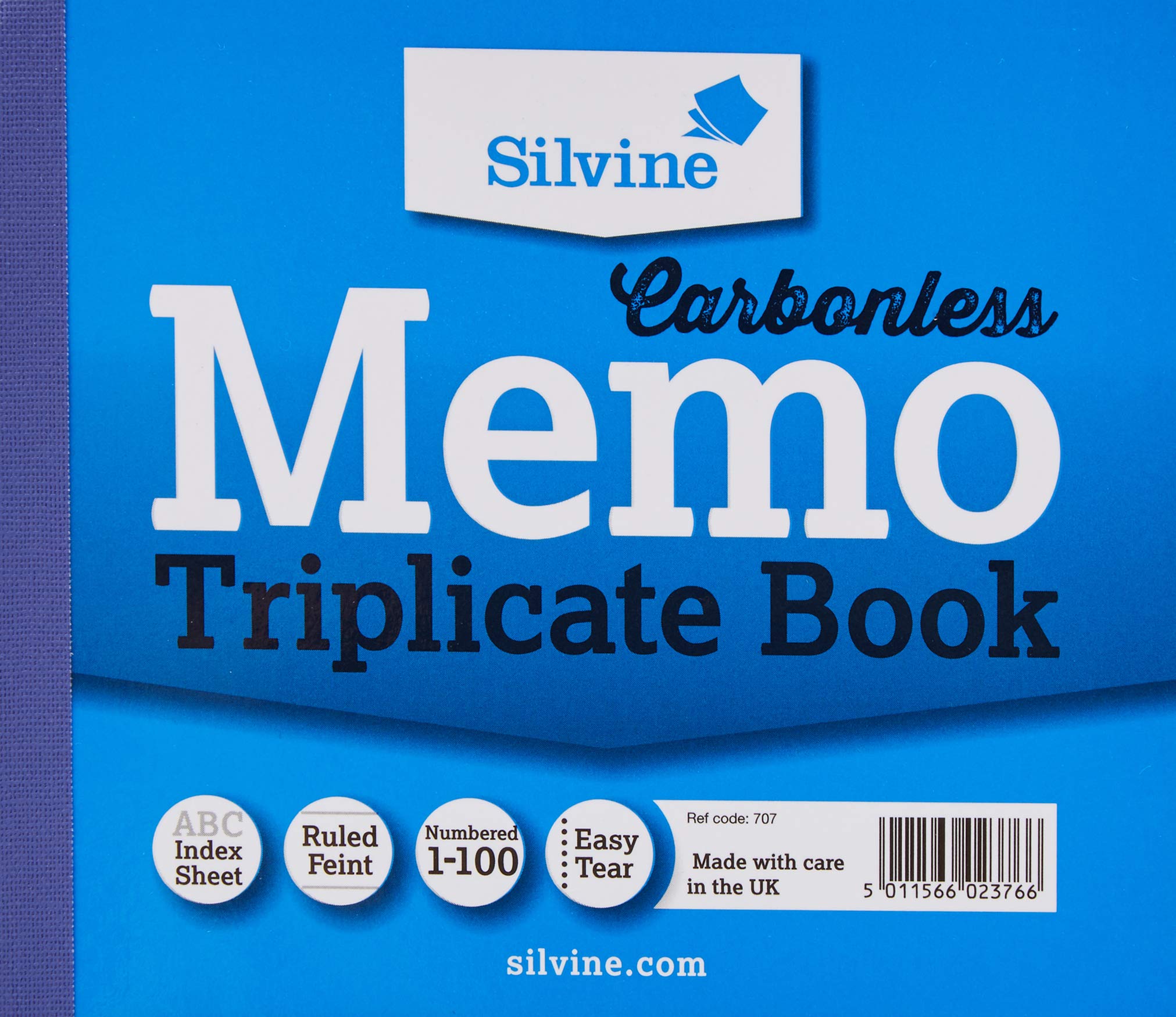 Silvine Carbonless Triplicate Memo Book - Numbered 1-100 with index sheet (102 x 127mm) [Pack of 5], Blue