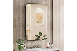 ACEMIRO 16x24 Inch Black Mirror Medicine Cabinet Metal Framed Recessed Wall Mounted Bathroom Medicine Cabinet with Mirror and Storage