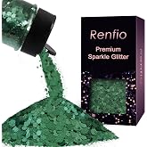 Renfio Matte Emerald Green Chunky Glitter,1.76oz/50g Mixed Resin Glitter | Matte Hexagon Sequins Flakes for Snowglobe Tumbler Supplies,Craft,Resin,Festival Decoration,Rose,Nail,Hair,Face,Slime
