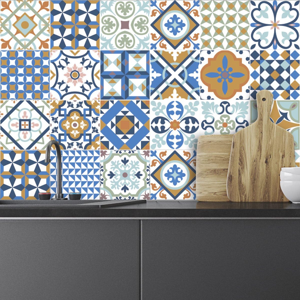 Ambiance Sticker Self-Adhesive Decorative Wall Decal Cement Tile for Bathroom and Kitchen Nuance de Gris Raffinés