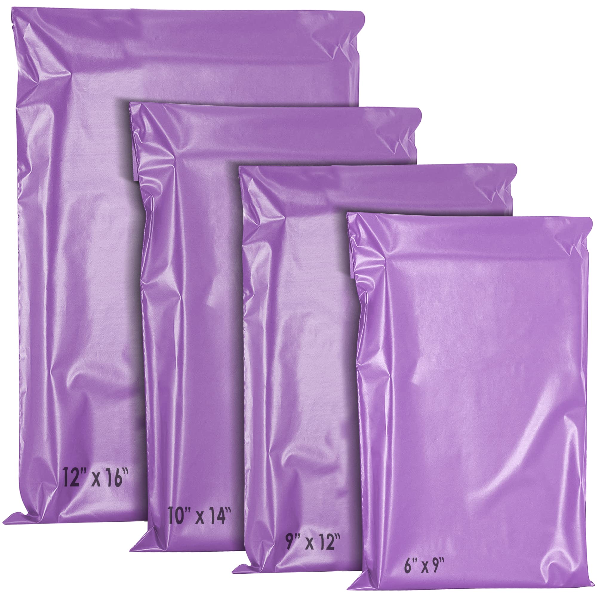 YUNJU 60 Mixed Mailing Postal Self-Seal Closure Plastic Bags - Envelopes for Posting Clothes, Postal, Packaging, Shipping Bags - Tempered Proof, Secure Medium Postage Bags - Mixed Sizes - Purple