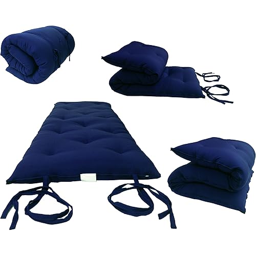 D&D Futon Furniture Traditional Japanese Floor Futon Mattresses, Foldable Cushion Mats, Yoga, Meditaion Single Size 3" Thick X 27" Wide X 80" Long (Navy)