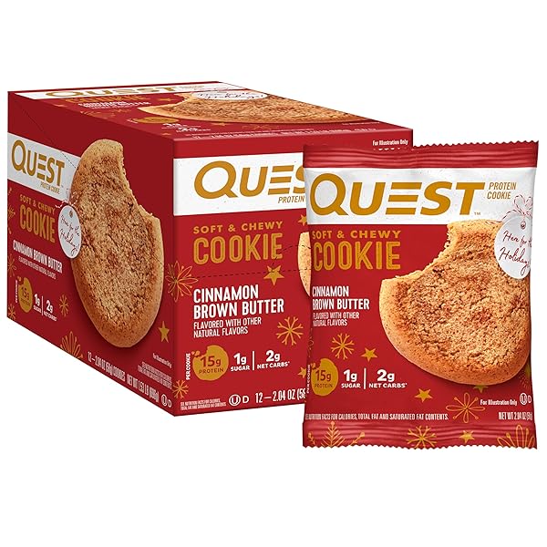QUEST NUTRITION CINNAMON BROWN BUTTER PROTEIN COOKIE, 15G PROTEIN, 1G SUGAR, 2G NET CARBS, KETO FRIENDLY, HIGH PROTEIN, LOW CARB; 12 COUNT
