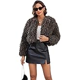FIOPHY Womens Faux Fur Cropped Coats Long Sleeve Open Front Cardigan Top Fluffy Warm Outwear with Pocket