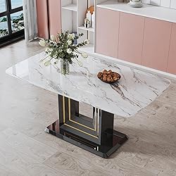 63" Dining Table for 4-6 People, Modern Marble