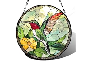 AMDERVEN Stained Glass Window Hanging, Green Hummingbird Sun Catcher for Door Home Decor, Birds Suncatcher Christmas Mother's Day Birthday Gifts for Bird Lovers Women Men Mom and Nana 6.3 in