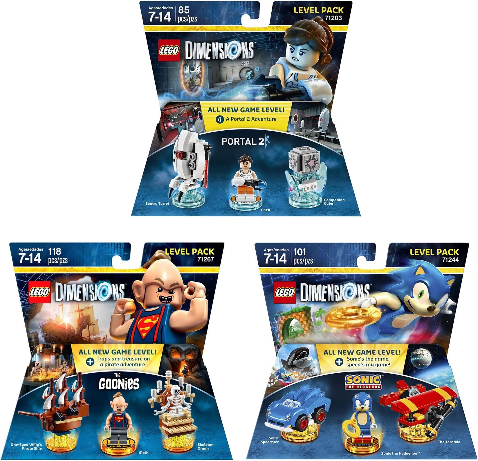 Goonies Level Pack + Sonic The Hedgehog Level Pack + Portal 2 Level Pack - Lego Dimensions (Non Machine Specific)
