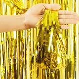 YAAVAAW Glitter Gold Tinsel Curtain 2 Pack 3.2x8.3ft Backdrop Door Fringe view 3