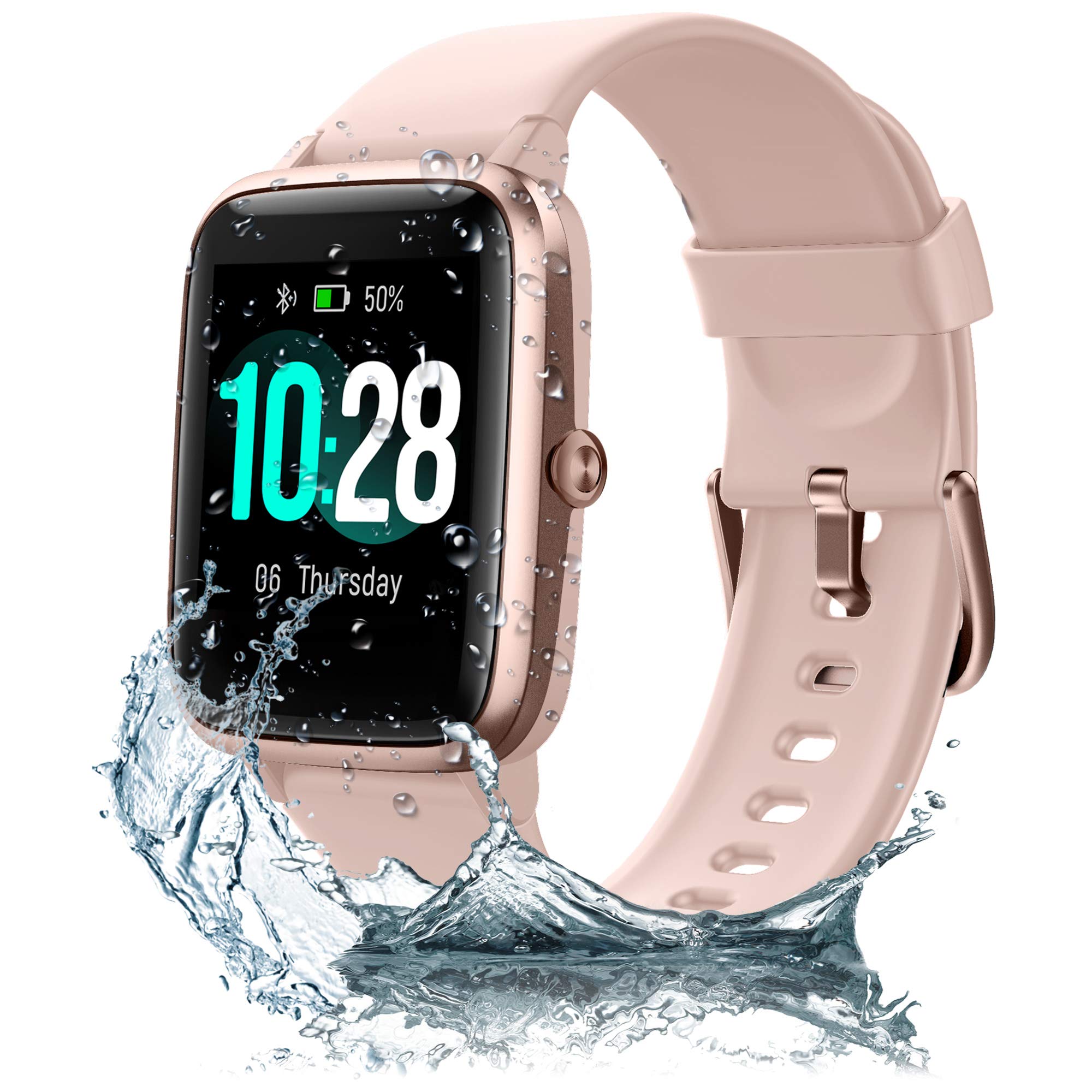 JONVOH Smart Watch Fitness Tracker for Men Women, Smartwatch Digital Heart Rate Monitor, Bluetooth IP68 waterproof, App Text Call Notification, Calorie Counter, 1.3" Touch Screen, SyncLife 205L - Pink