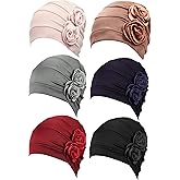 SATINIOR 6 Pcs Fashion Flower Turbans for Women 6 Colors Soft Chemo Head Wrap Cancer Head Turban Cap Cover Hats for Women