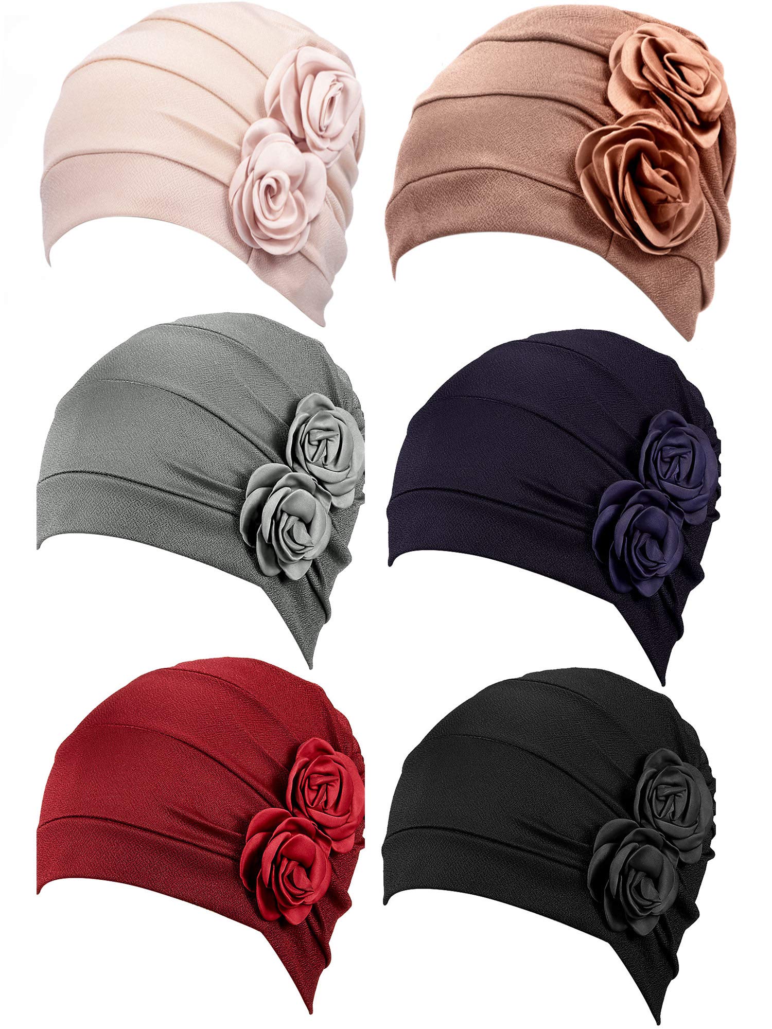 Photo 1 of 6 Pieces Women Headwrap Turban Chemo Cancer Headwear African Headwrap Hair Pre-Tied Turbans Fashion Head Covering(Chic Colors)