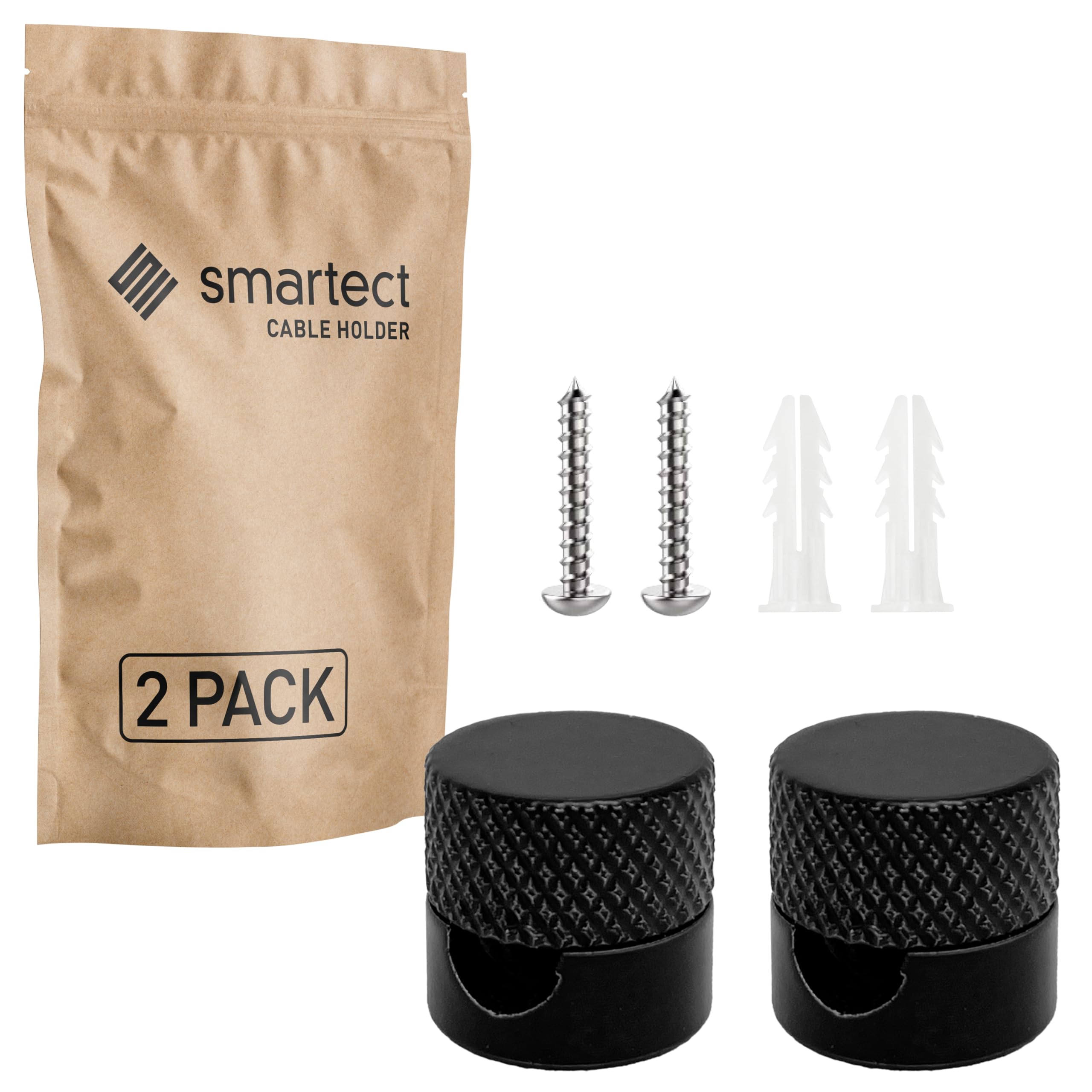 smartect Aluminium Wall and Ceiling Pins [2 Pieces, Corrugated, Black] Cable Decentralizer with wall Plugs and Screws Included, Ceiling Light Hook for Your DIY Project