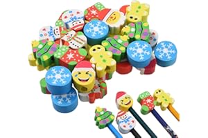 TDOCK 42 Pieces Christmas Pencil Top Erasers for Kids, Christmas Pencil Erasers Toppers Bulk, Cute Mini Cap Erasers for Holiday Party Favors Classroom Rewards Goodie Bags Stuffers Stocking Stuffers