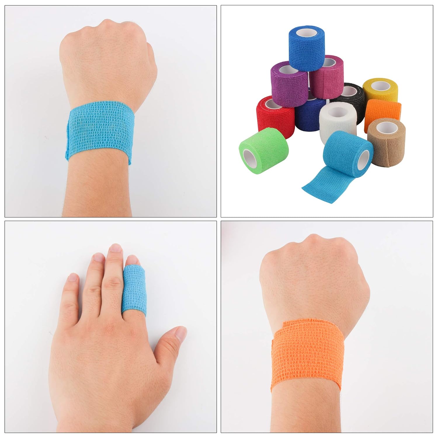 Self Adherent Cohesive Wrap Bandages 2 Inches X 5 Yards, 12 Count, First Aid Tape, Elastic Self Adhesive Tape, Athletic, Sports wrap Tape, Bandage Wrap for Sports, Wrist, Ankle (Rainbow Color) : Beauty