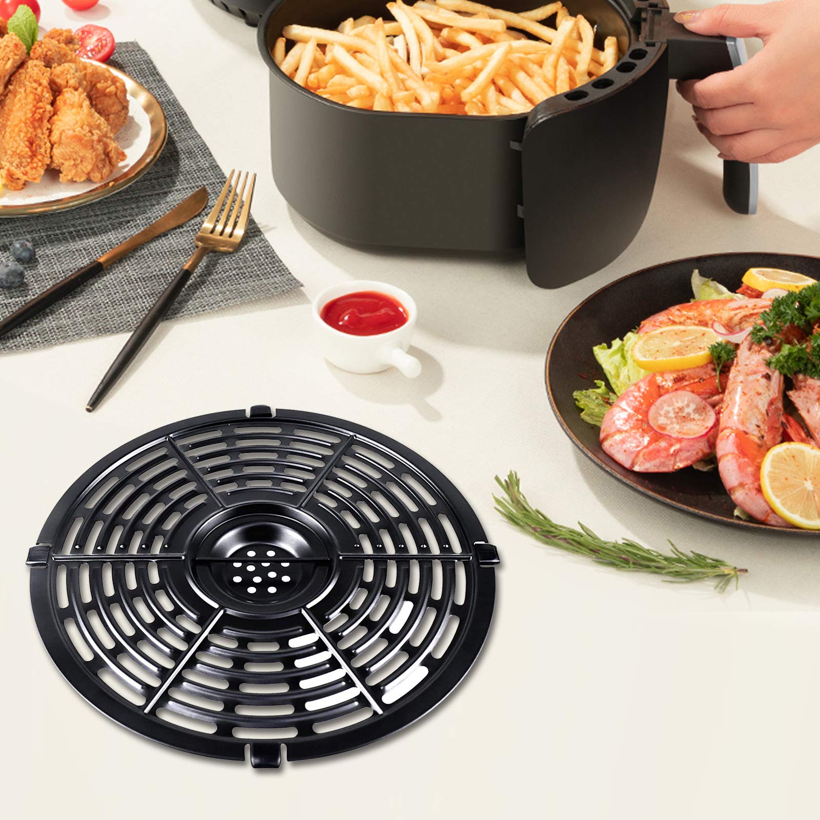 Air Fryer Replacement Parts for Chefman TurboFry 3.6QT Power XL 4QT Emeril Lagasse 4QT, 8.1'' Non-Stick Round Air Fryer Accessories Replacement Tray Rack Grill Crisper Plate