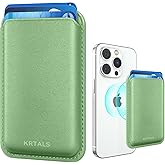 KRTALS Stronger Magnetic RFID Leather Mag-Safe Card Holder for iPhone 17 Series, Mag-Safe Accessories Stick on Series of iPhone 17/16/15/14/13/12 and Pro/Promax, Light Green