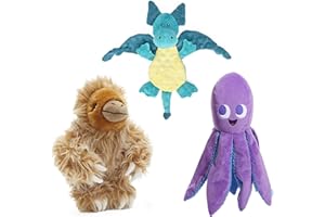 Barkbox Best of BarkBox Bundle – Squeaky Dog Toys – Plush Chew Toys – Puppy and Pet Toys for Medium and Large Dogs – Gordon The Sloth, Dingbert The Dragon, and Ollie The Octopus