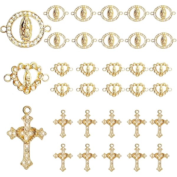 30-Piece Jesus Cross & Virgin Mary Pendants - Catholic DIY Necklace Making Kit