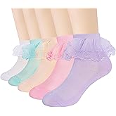 Meeshine Baby Girls Ruffle Lace Socks Toddler Frilly Summer Thin Mesh Ankle Cotton Dress Socks for Kids 1-8T