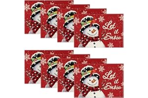 Artoid Mode Red Snowman Let It Snow Winter Placemats Set of 8, 12x18 Inch Seasonal Christmas Holiday Table Mats for Party Kitchen Dining Decoration