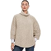 PULI Women Luxury Turtleneck Sweater Poncho Fashion Thick Cable Knit Cape Wrap Pullover Chunky Warm Shawl for Fall Winter