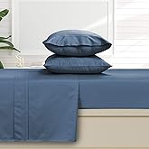 Tribeca Living Egyptian Cotton Sheets King Size - 500 Thread Count Sateen Weave for Silky Softness - Deep Pocket Fitted Sheet Stays Secure on Thick Mattresses, 6-Piece Sheet Set in Midnight Blue