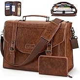 RAINSMORE Flap Messenger Bag for Men Vintage PU Leather Laptop Bag 15.6 Inch Retro Briefcase with Wallet Satchel Computer Bag
